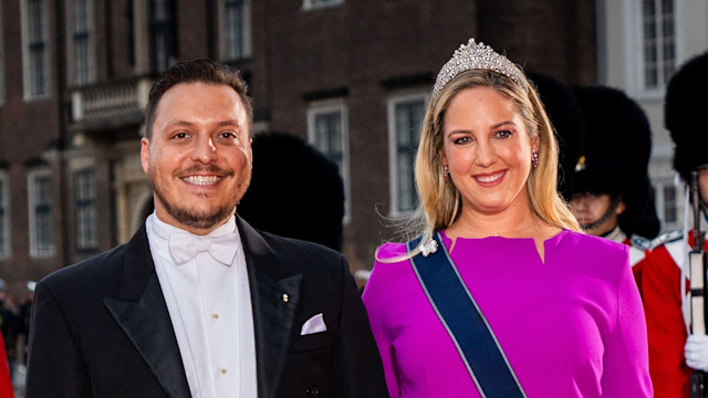 Princess Theodora and Mathew Kumar pose on red carpet