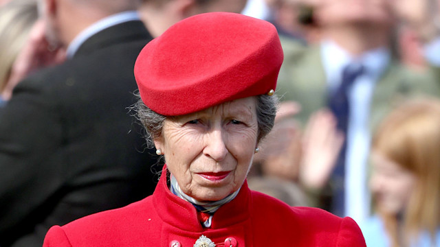 Princess Anne wearing red coat and hat at The Braemar Gathering 2023