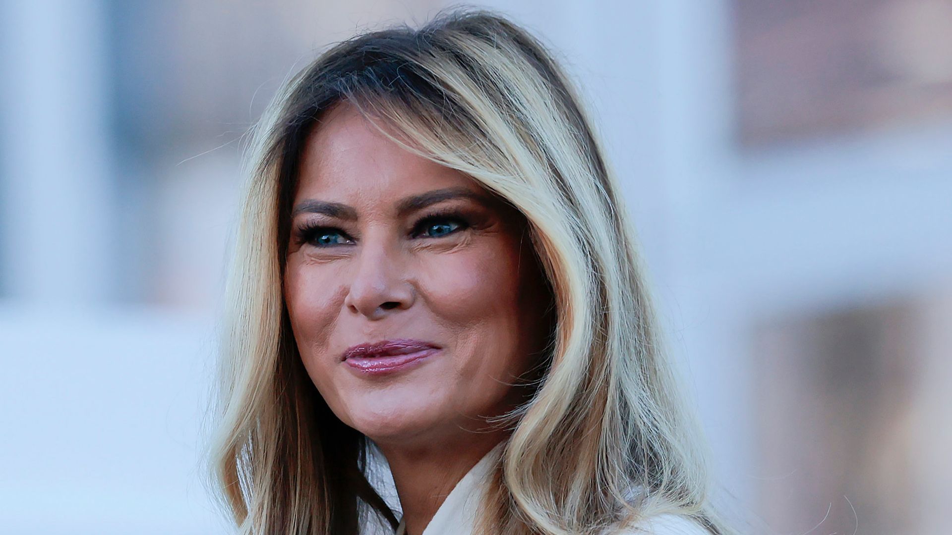 First lady Melania Trump welcomes the official 2025 White House Christmas Tree outside the North Portico of the White House on November 24