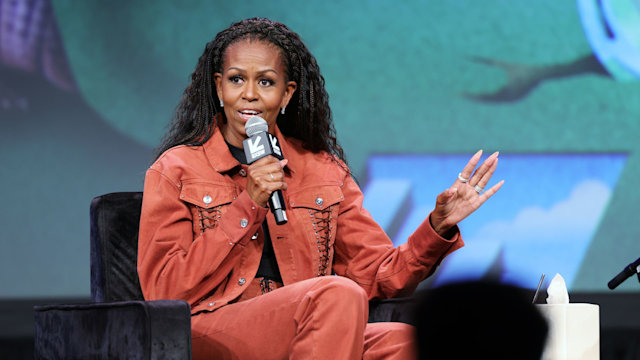 Michelle Obama at IMO Live: Michelle Obama, Craig Robinson & Dr. Laurie Santos during SXSW Conference & Festivals at the Austin Convention Center on March 13, 2025 in Austin, Texas.