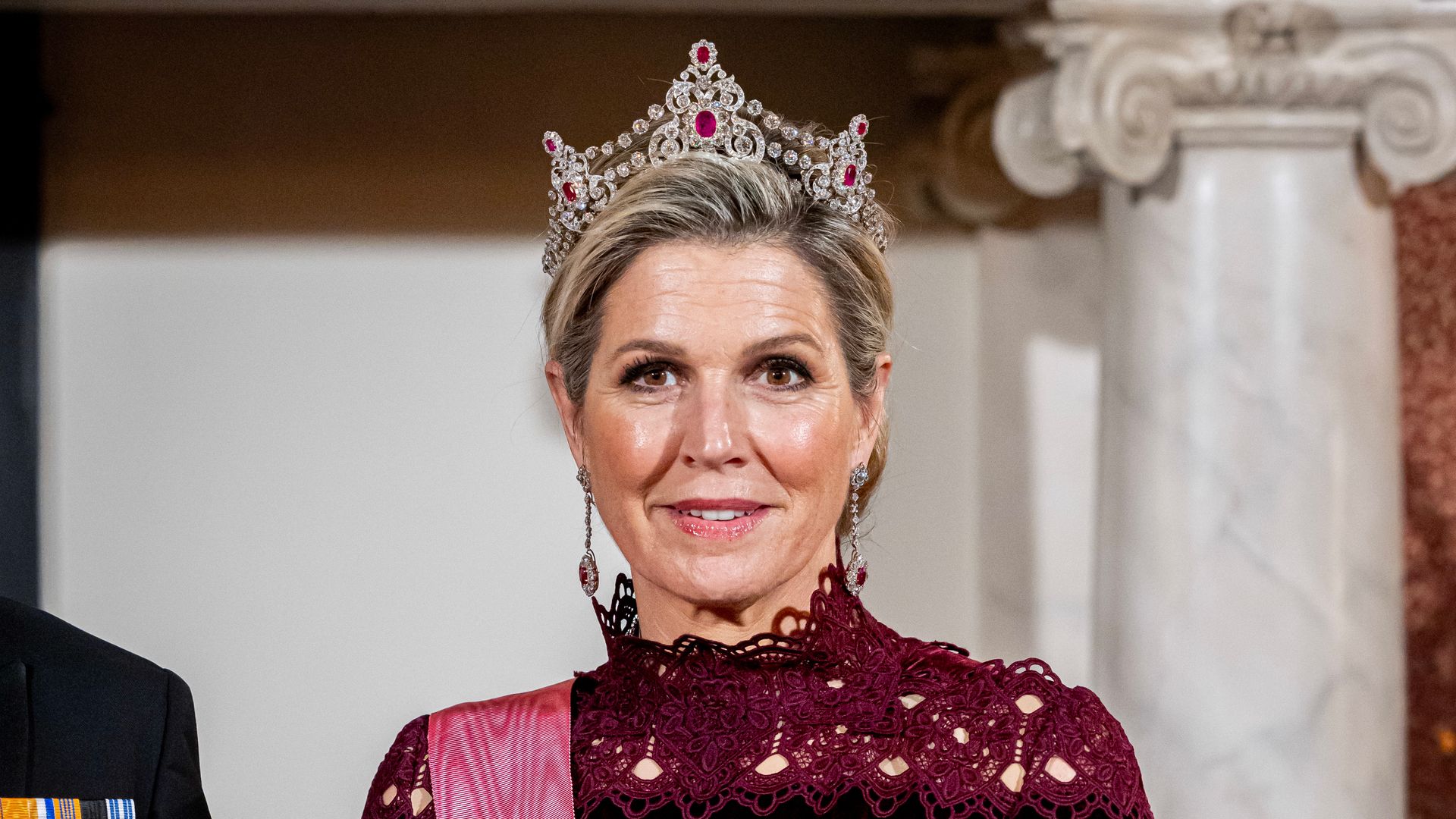 Queen Máxima stuns in ruby ballgown and tiara at state banquet