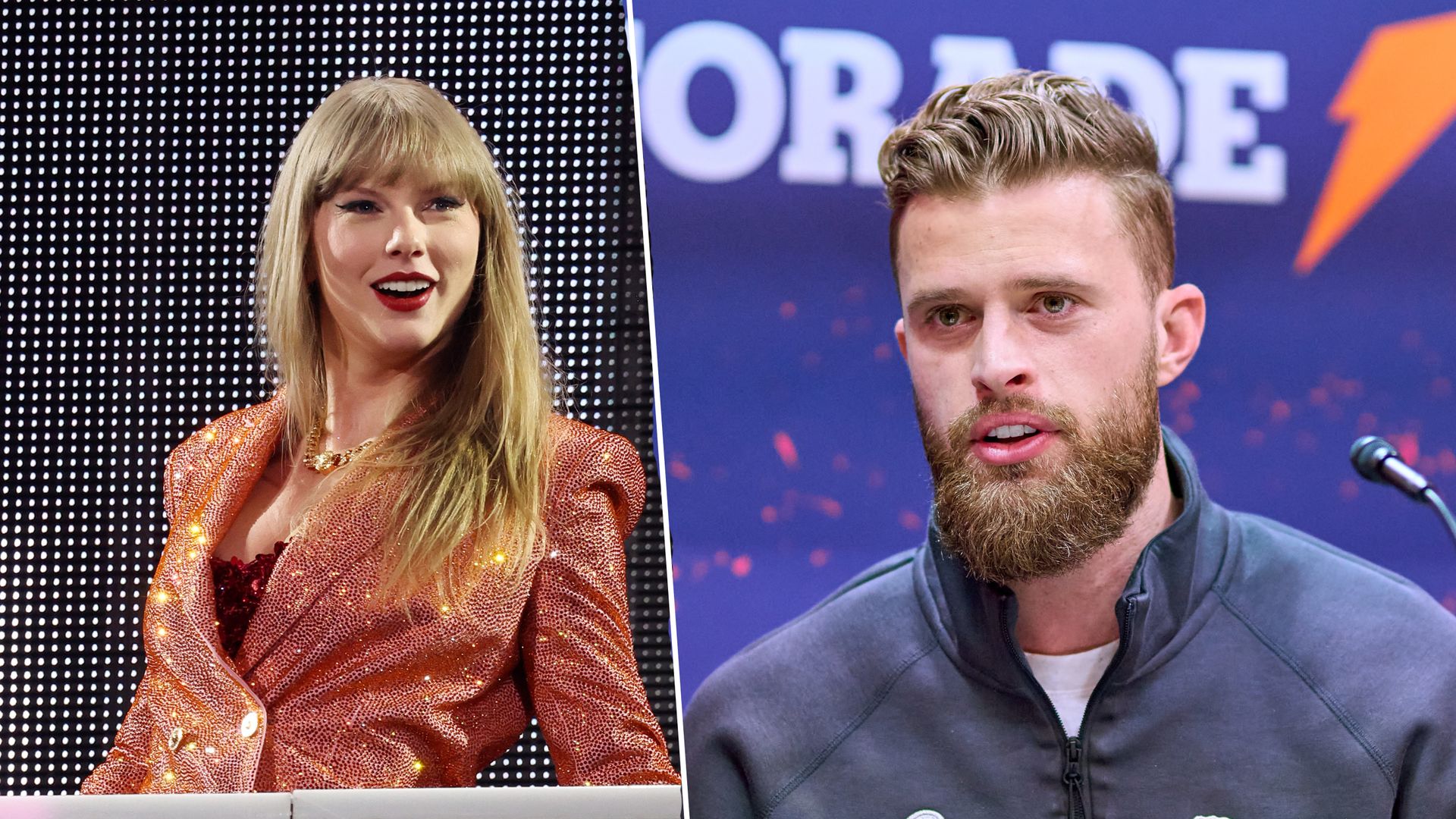Split image of Taylor Swift and Harrison Butker