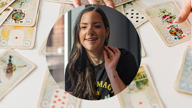 portrait of women on top of tarot card deck