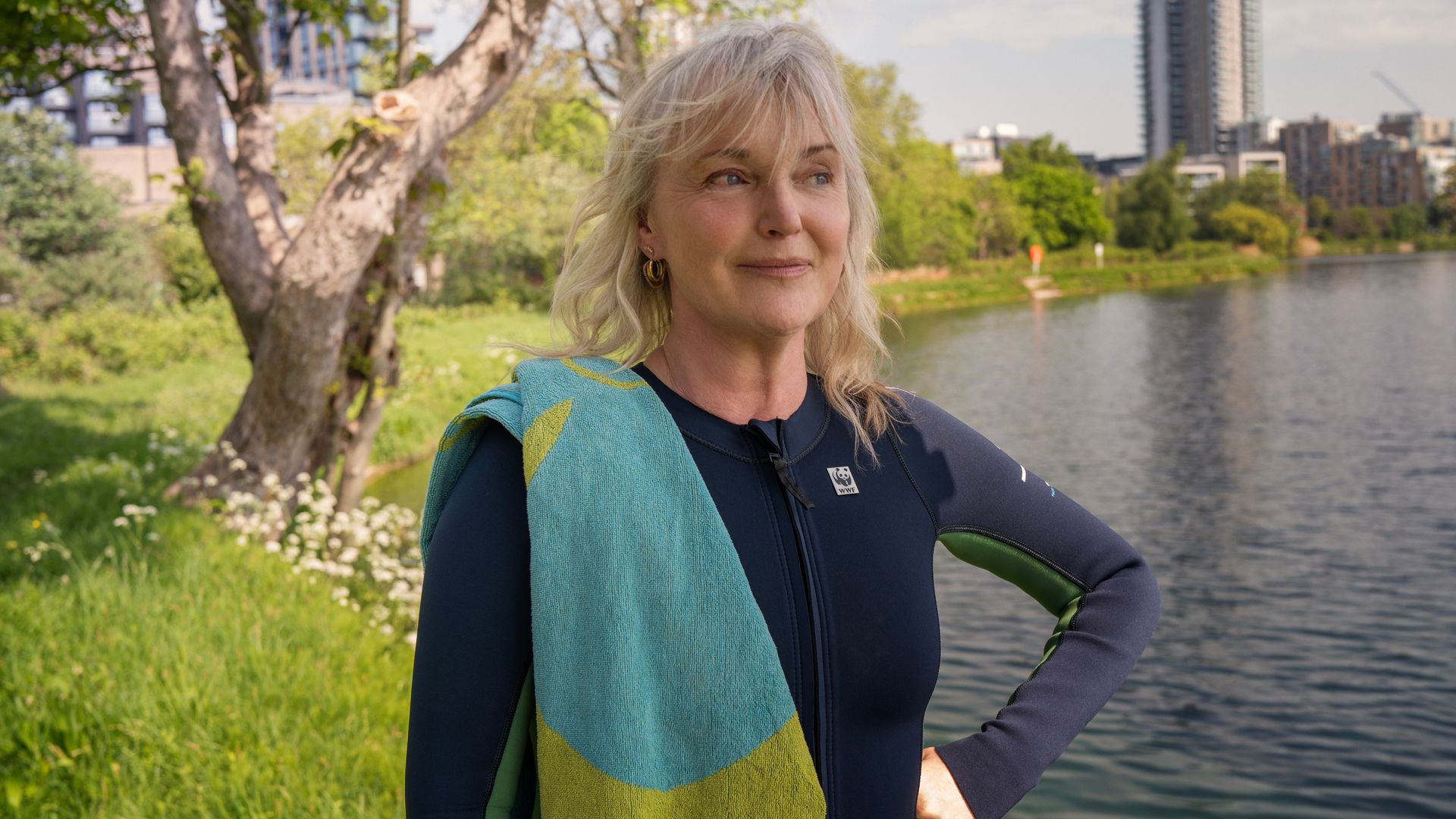 Miranda Richardson at a training swim tin Hackney