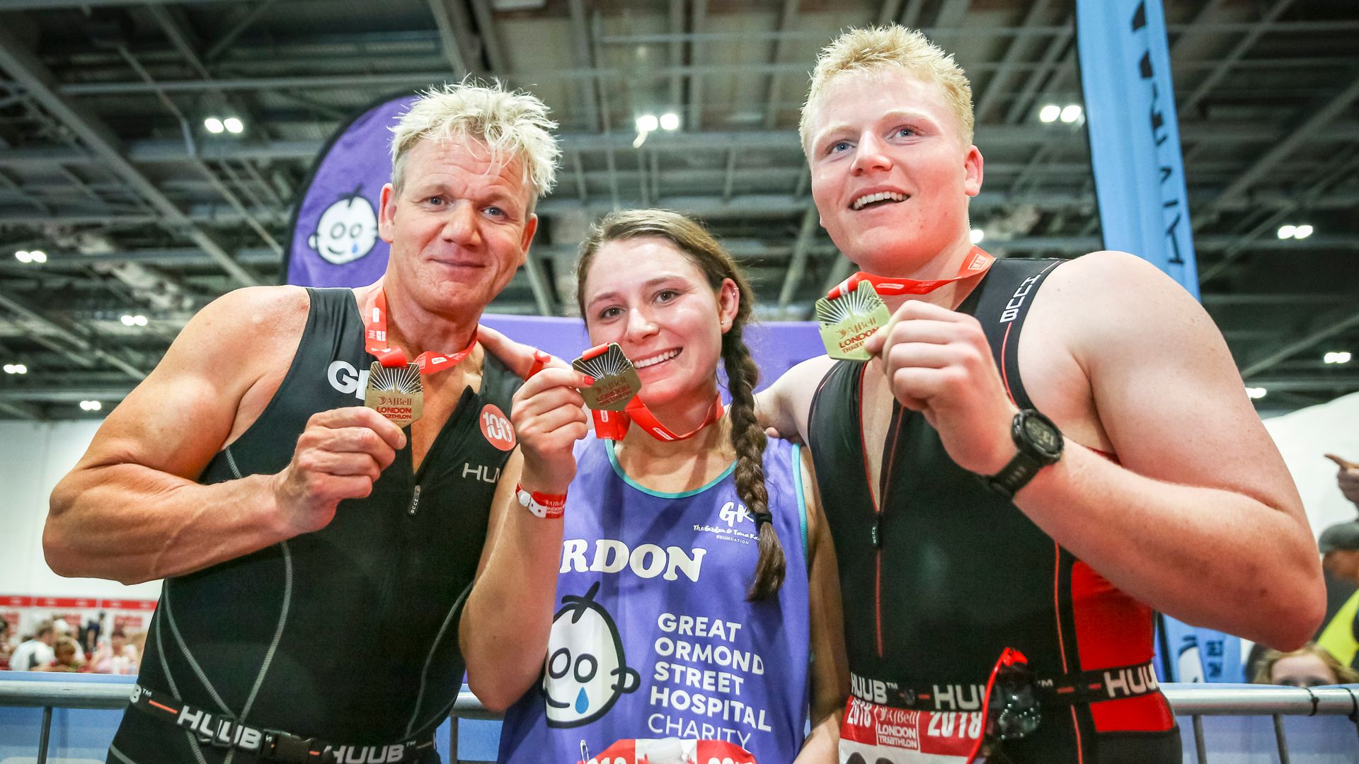 Gordon Ramsay, Megan and Jack Scott Ramsay hold up medals