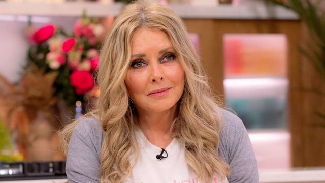 Carol Vorderman in a grey and white jumper