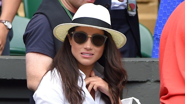 Meghan in a white shirt at Wimbledon in 2016