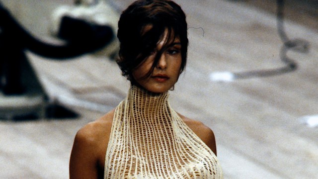 Model Aurelie Claudel in gold top for mcqueen show