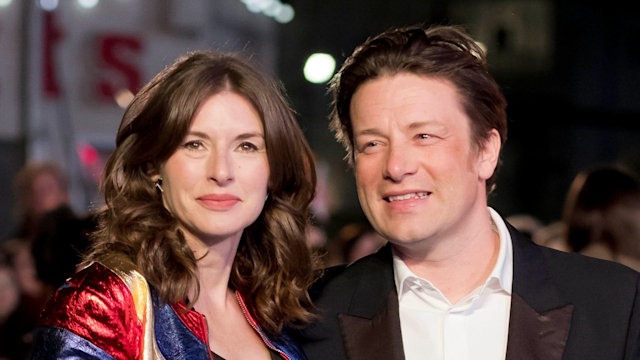 Jools Oliver and Jamie Oliver arrive for the European premiere of 'Eddie The Eagle' at Odeon Leicester Square on March 17, 2016 in London, England.