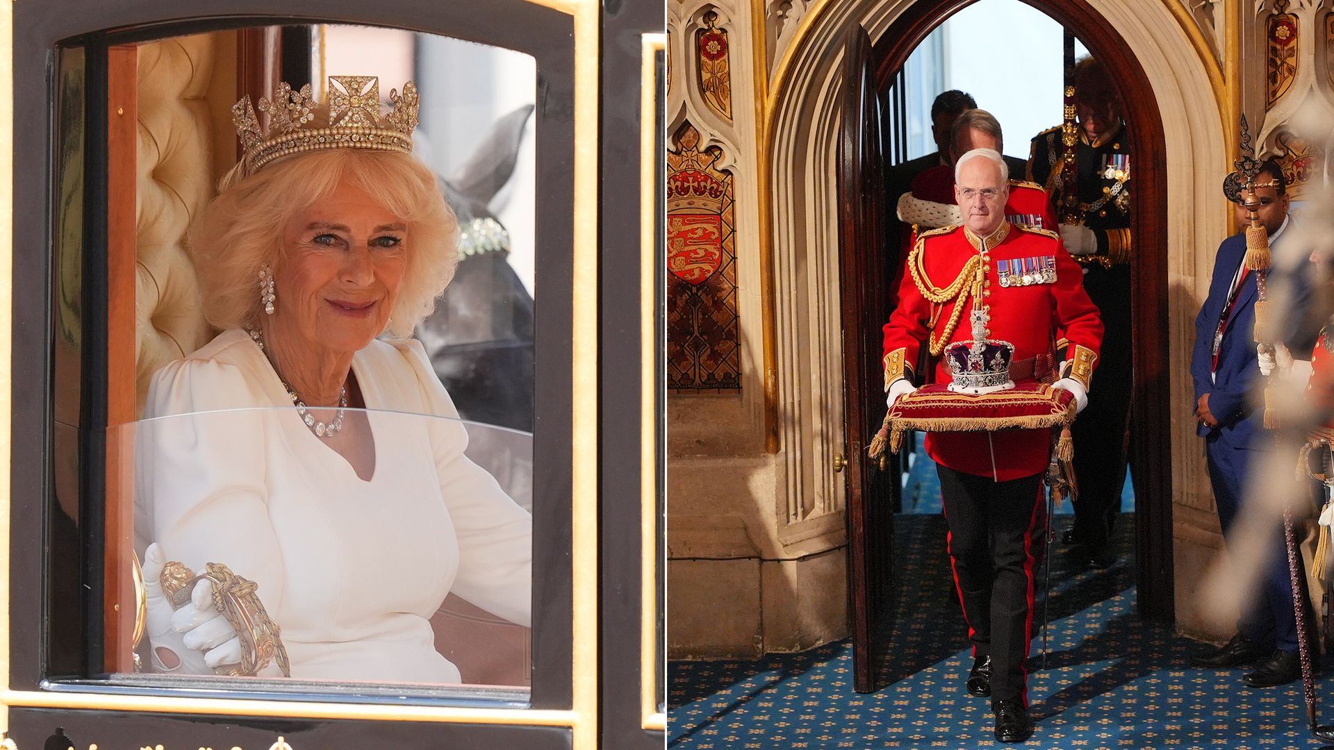 Queen Camilla wears tiara on 77th birthday as she joins King Charles at State Opening of Parliament – live updates