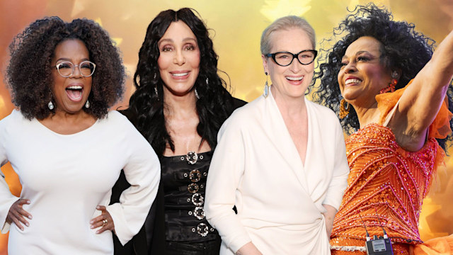 oprah winfrey, cher, meryl streep, diana ross on star backdrop