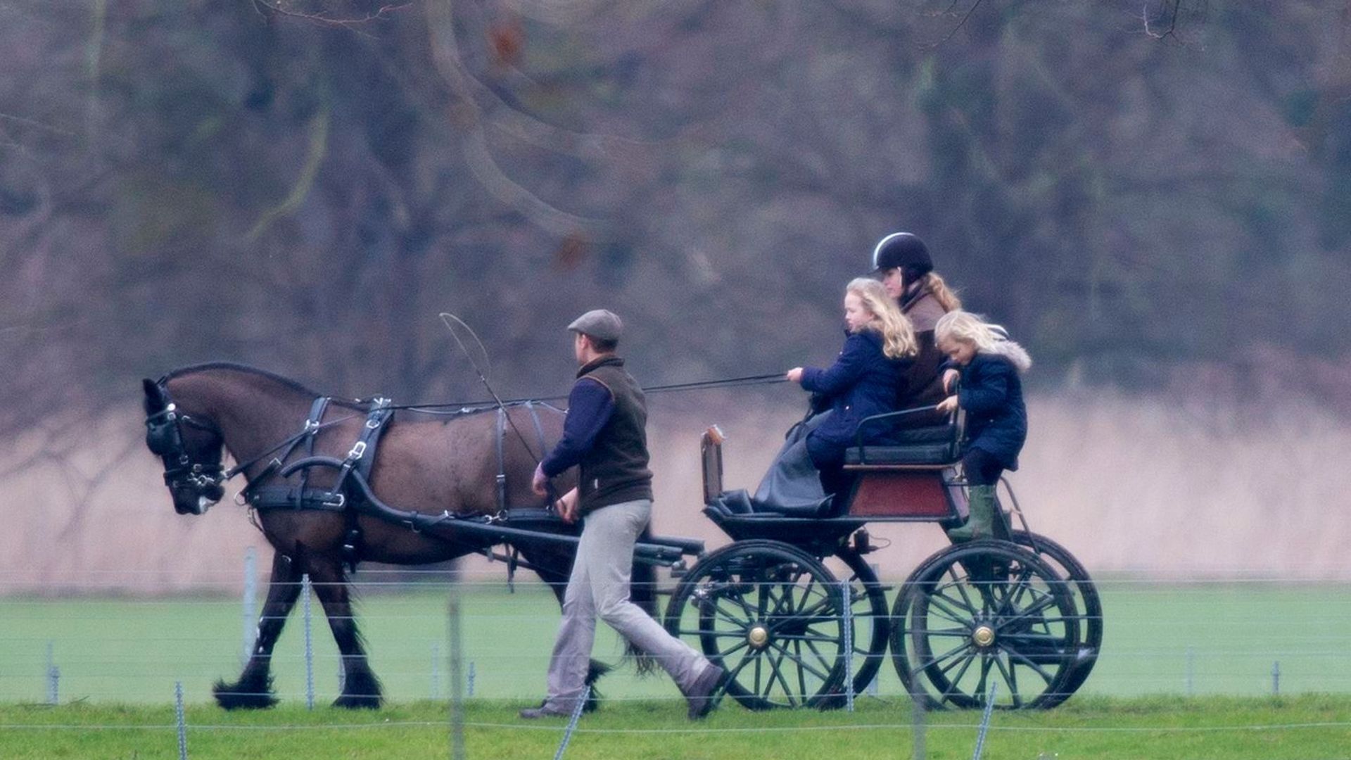 Lady Louise Windsor teaching Savannah and Isla Phillips how to drive a Carriage in Windsor Castle in 2018