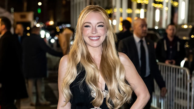 Lindsay Lohan is seen arriving to the screening of Netflix's "Our Little Secret" at The Paris Theatre on November 18, 2024 in New York City