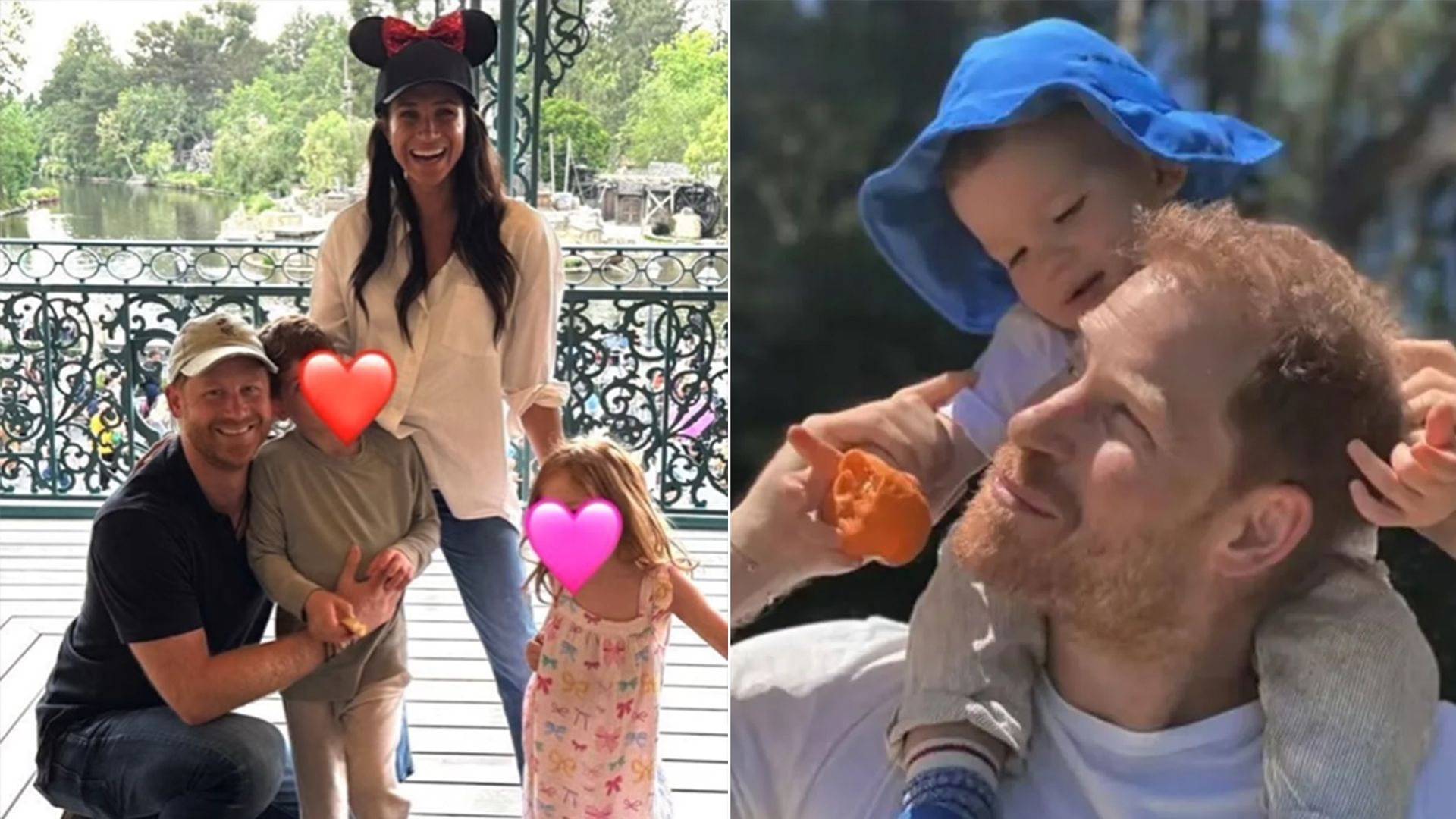 Sussexes at Disneyland and baby Archie on Harry's shoulders
