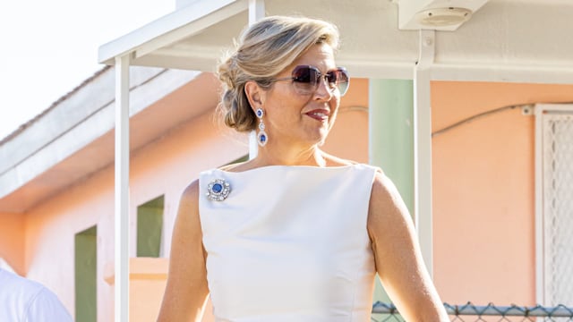 Queen Maxima of The Netherlands visits the historical center of Philipsburg and the boulevard Boardwalk at the Dutch Royal Family Tour Of The Dutch Caribbean Islands on February 6, 2023 in Sint Maarten, Netherlands. (Photo by Patrick van Katwijk/WireImage)