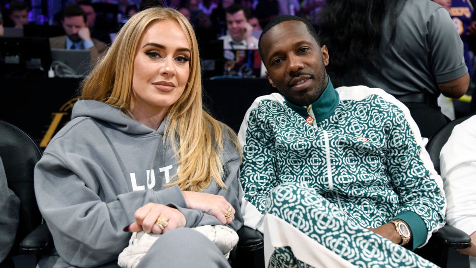 Adele and Rich Paul at the Los Angeles Lakers vs Memphis Grizzlies basketball game in LA