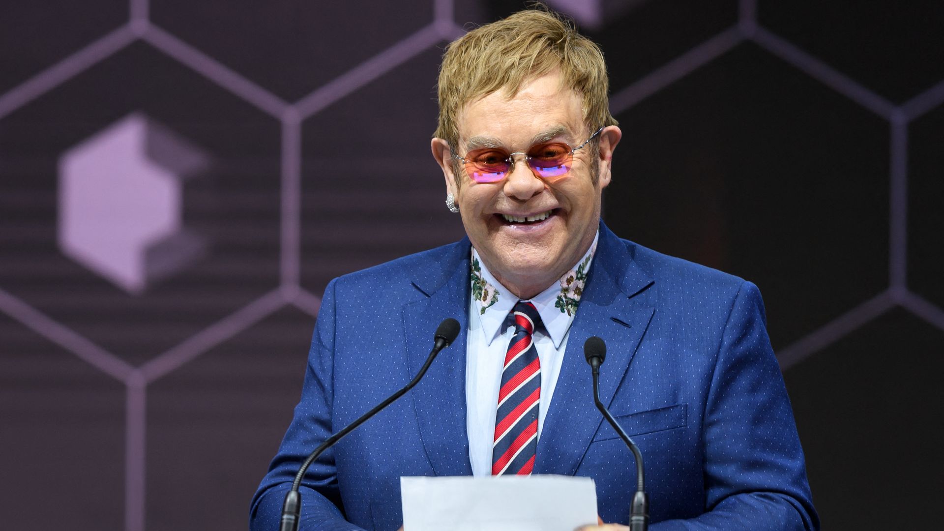 Elton John giving a speech at Davos
