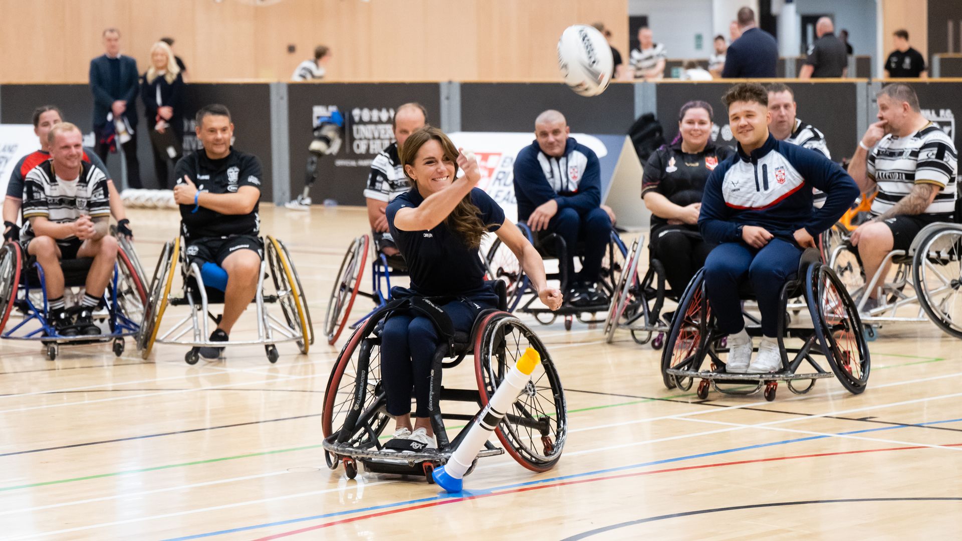 Kate Middleton scores a conversion during wheelchair rugby