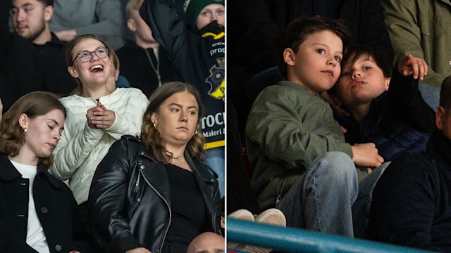 Split imag of Princess Estelle celebrating her Prince Gabriel and Prince Oscar cuddling