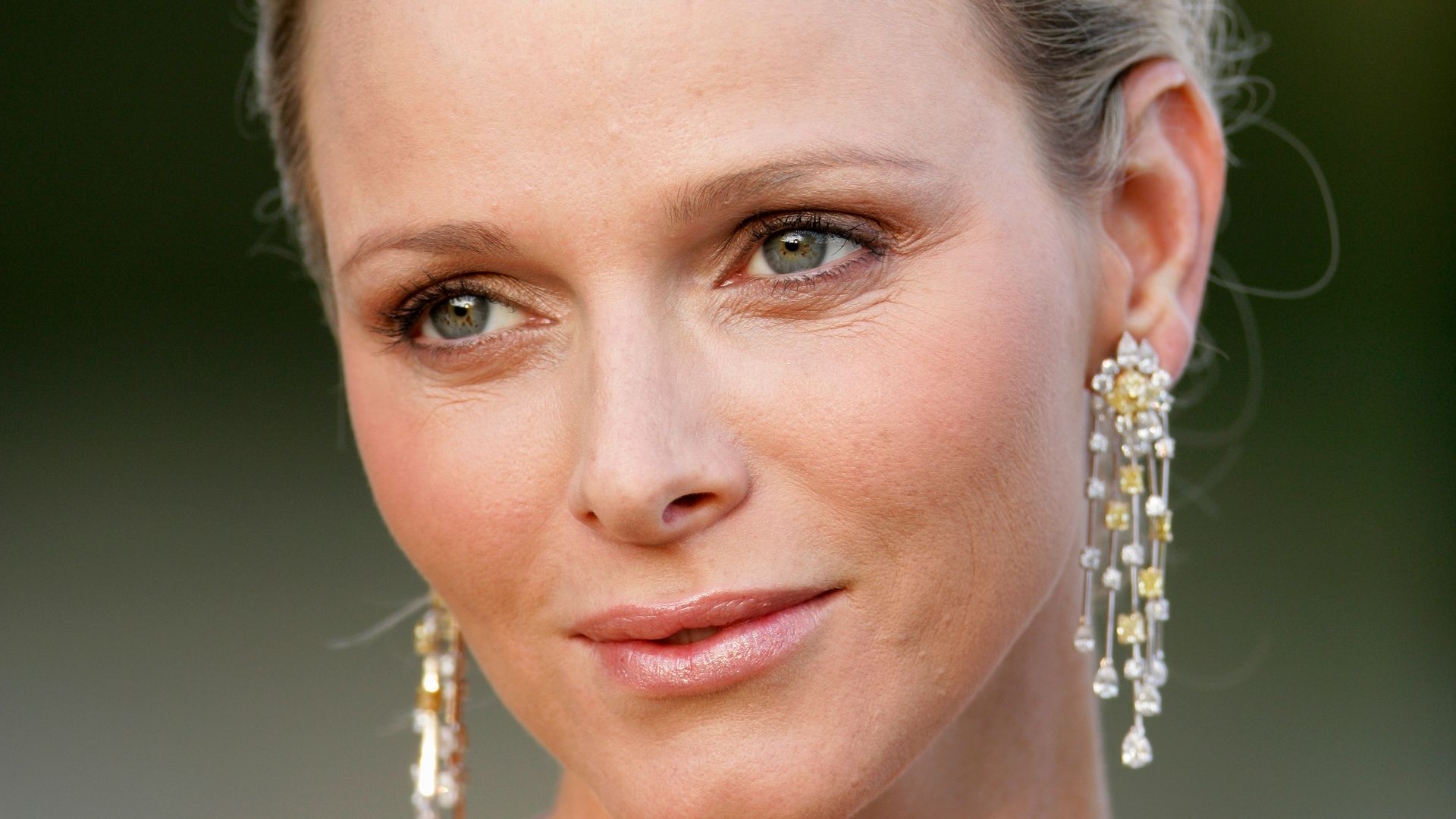 Princess Charlene of Monaco with hair in updo close up