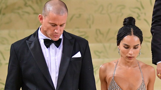 Channing Tatum in a tux and Zoe Kravitz in a sheer mesh dress