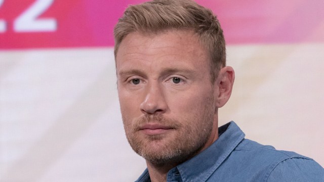 Freddie Flintoff in a blue shirt with a blank expression