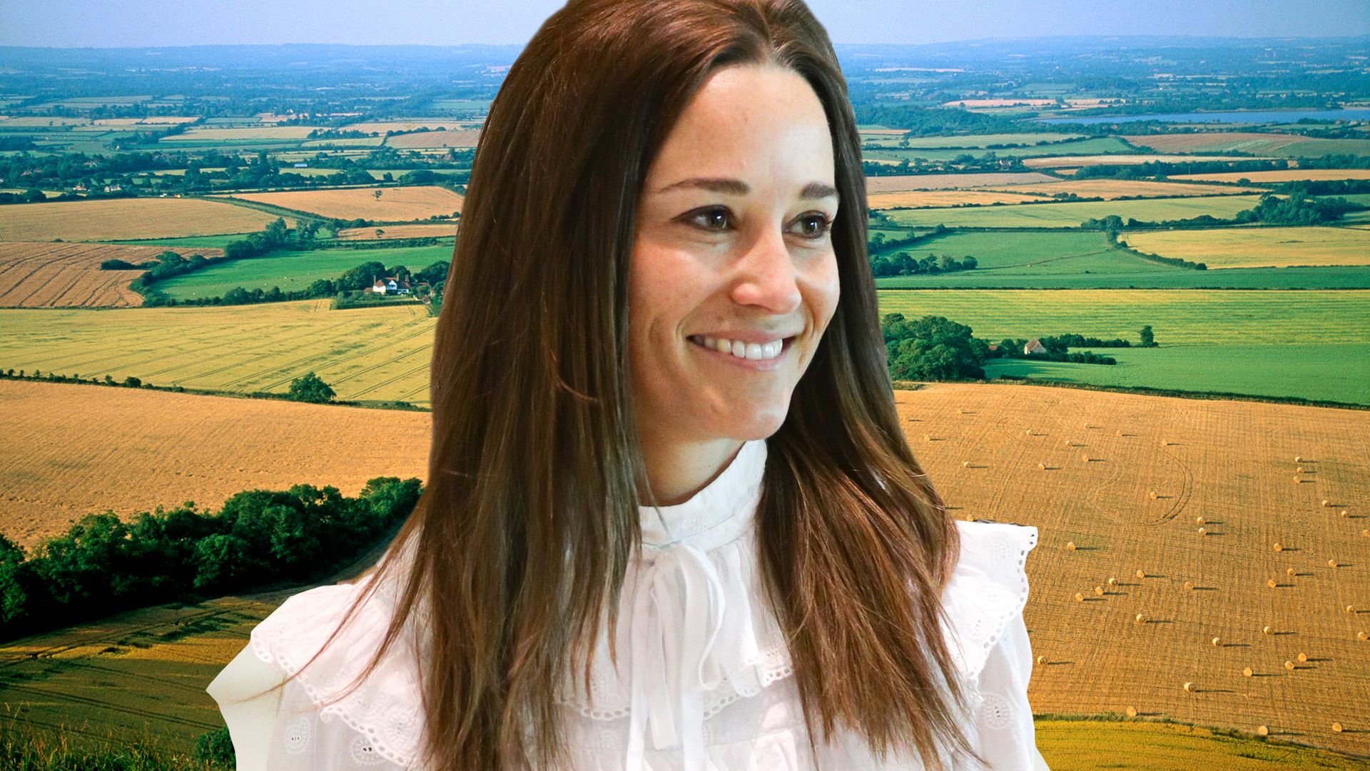 Pippa Middleton in front of farm