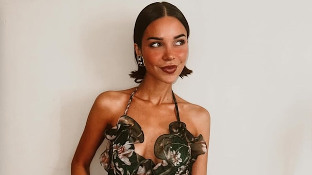 jackie apostel in floral dress