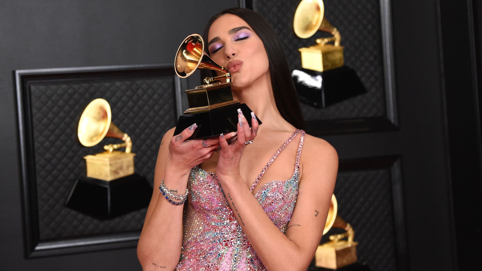 Dua Lipa, winner of Best Pop Vocal Album for Future Nostalgia, poses in the media room during the 63rd Annual GRAMMY Awards at Los Angeles Convention Center on March 14, 2021 in Los Angeles, California