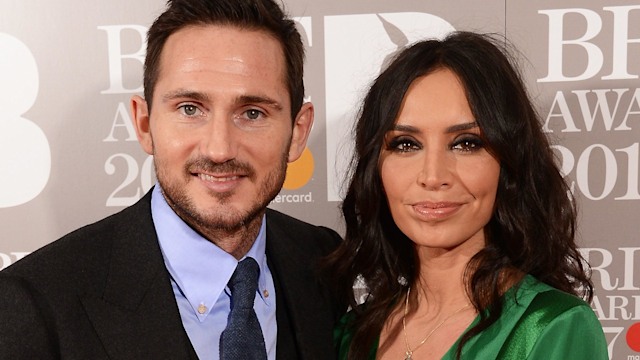 Christine Lampard in a green silk top on the red carpet with Frank Lampard