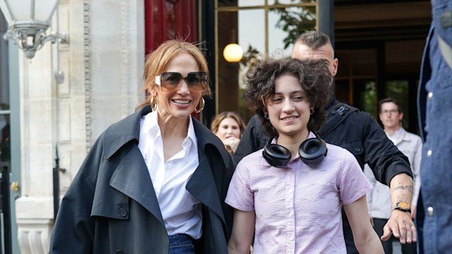 Jennifer Lopez and Emme MuÃ±iz are seen leaving their hotel on May 9, 2024 in Paris, France. (Photo by MEGA/GC Images)