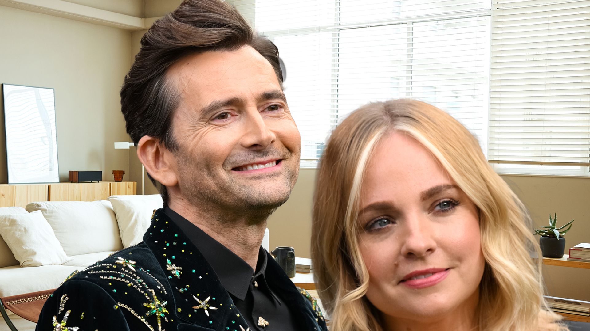 David Tennant and Georgia Tennant superimposed over a living room