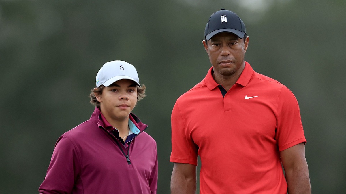 Tiger Woods' son Charlie supported by mom Elin Nordegren as he makes ...