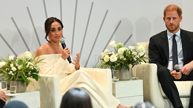 Harry and Meghan on stage at Archewell Foundation mental health summit