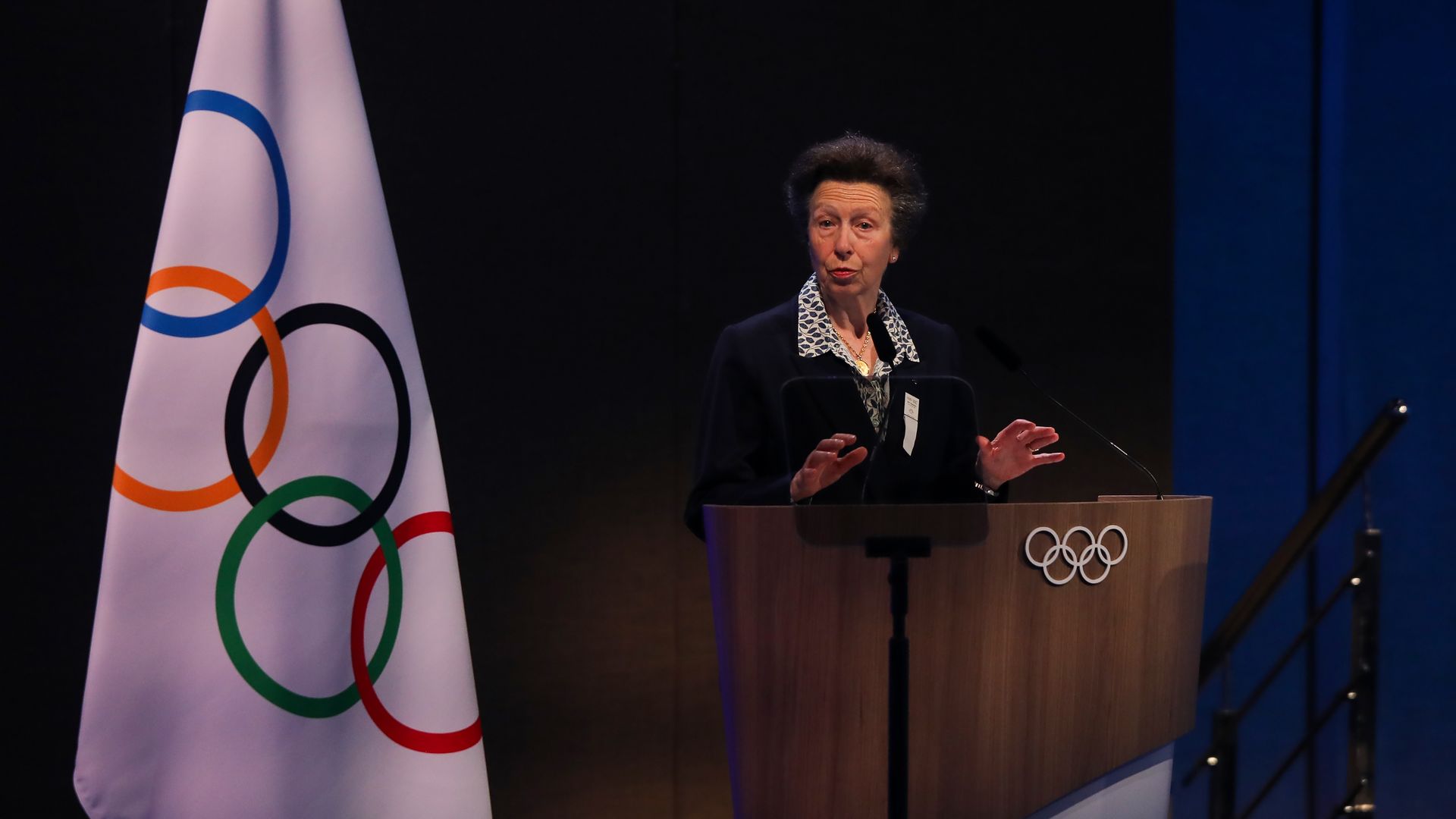 Britain's Princess Anne speaks on the third day of the 141st IOC session in Mumbai, India,