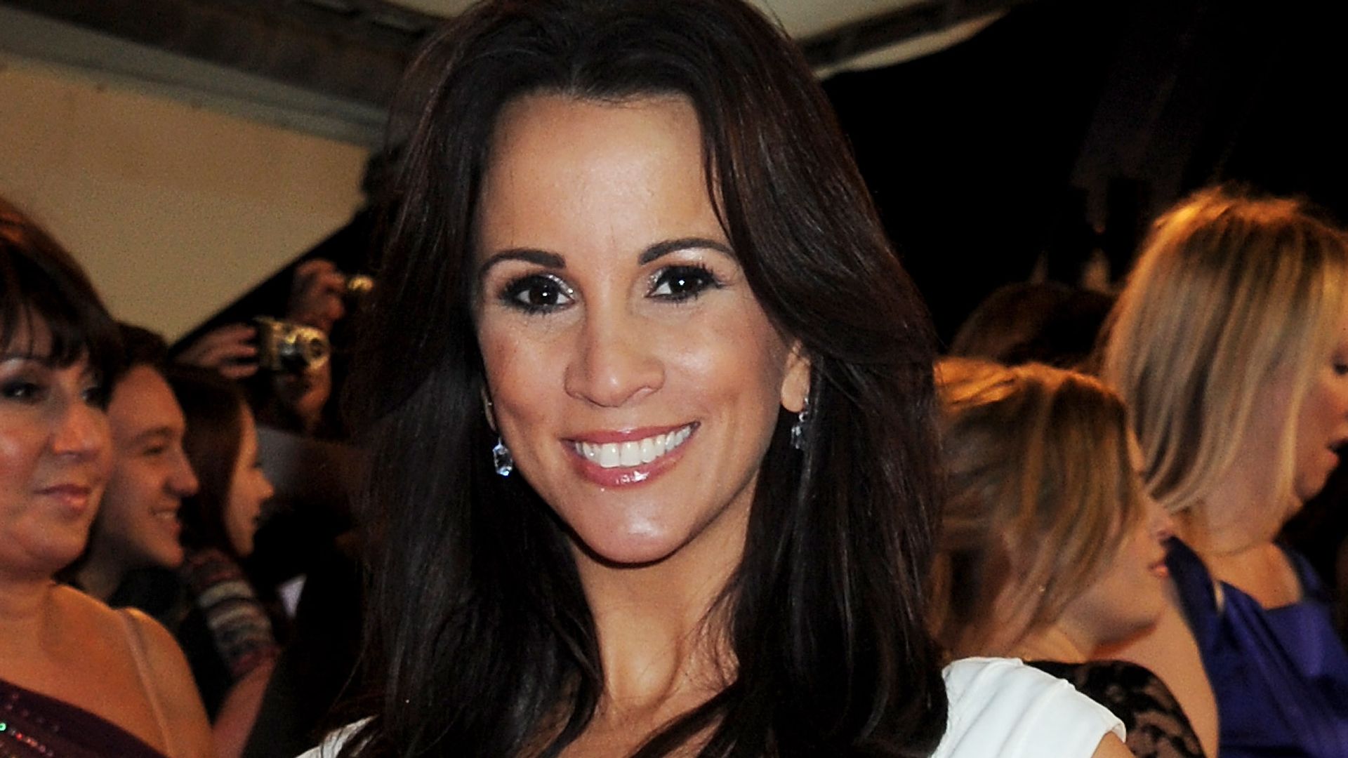 Andrea McLean in a white and black dress at the National Television Awards 2012
