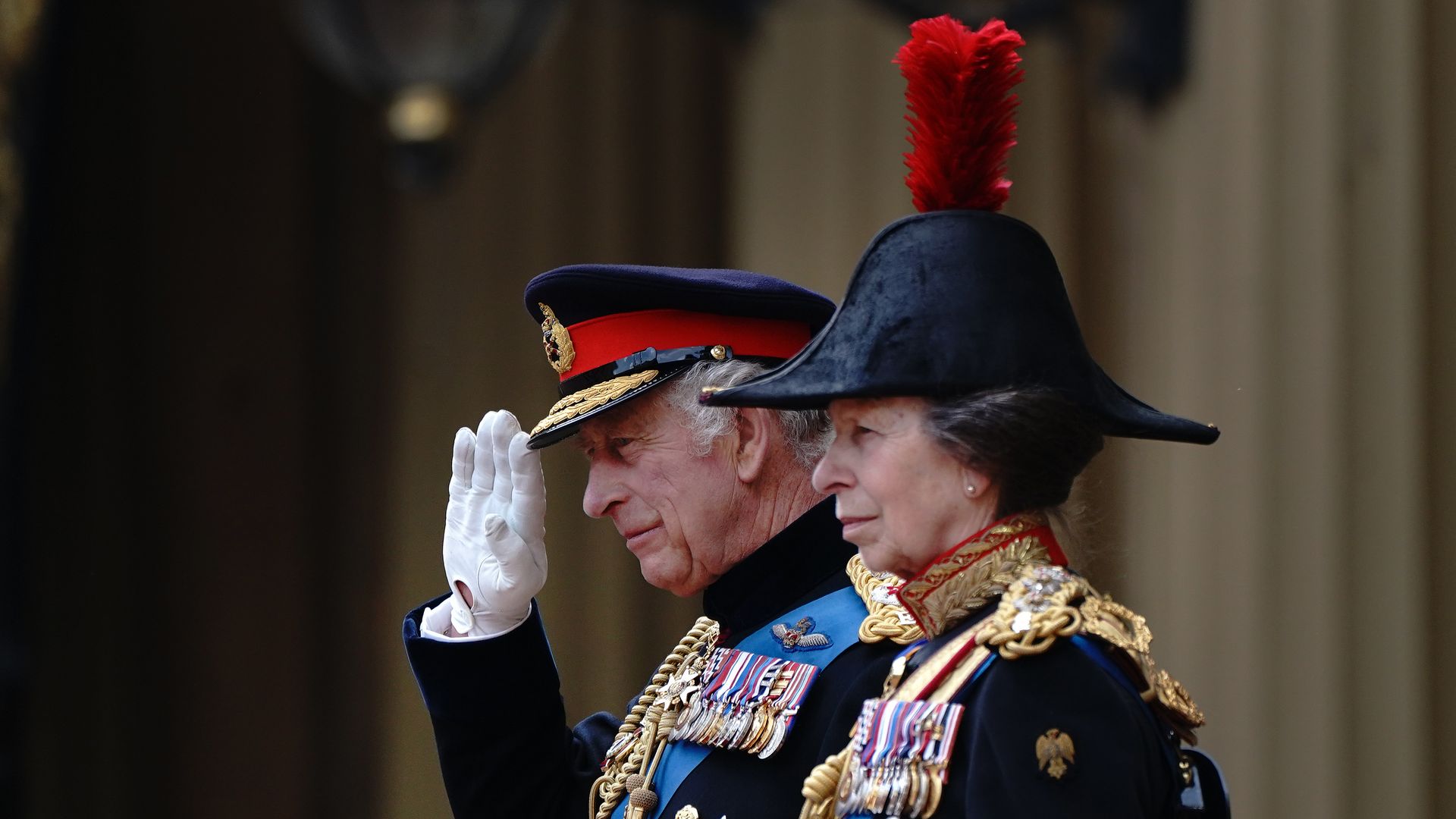 King Charles and Princess Anne in military uniform