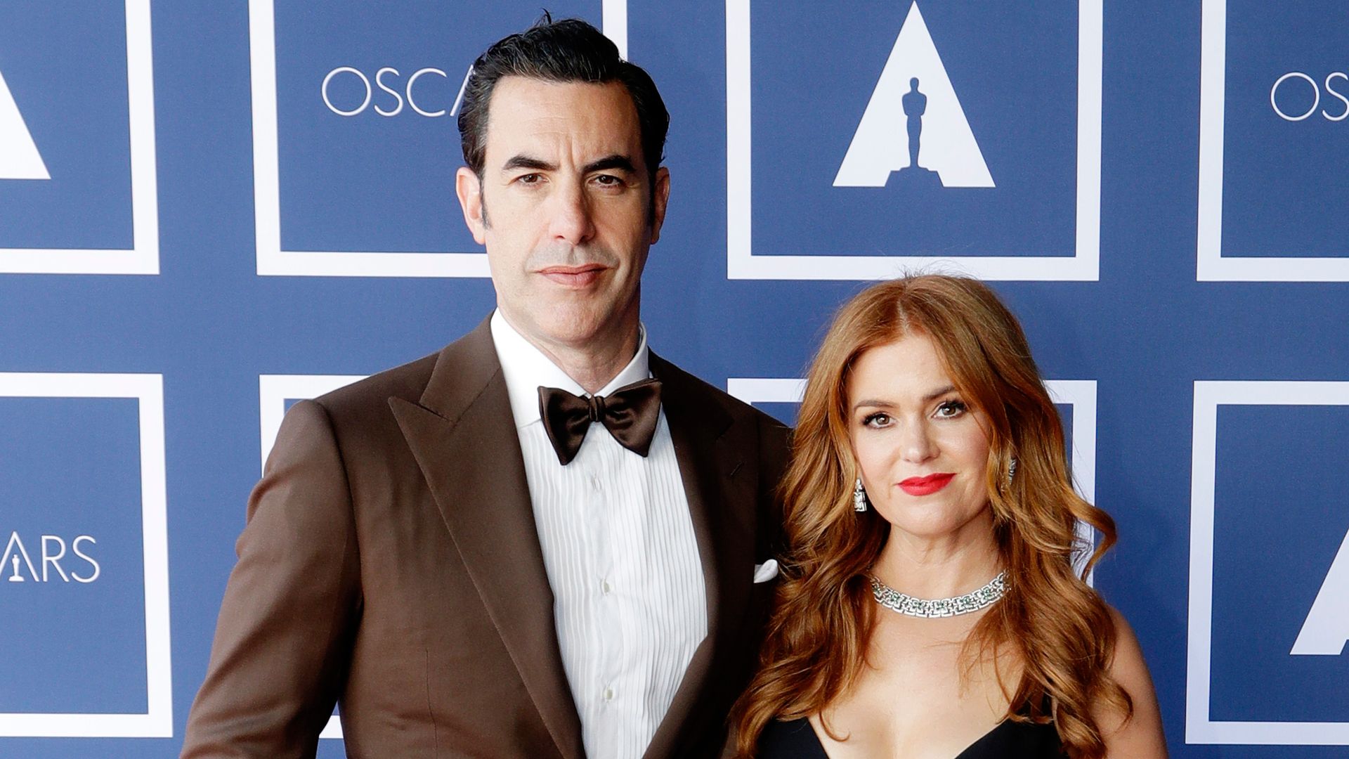 Sacha Baron Cohen and Isla Fisher attend a screening of the Oscars on Monday, April 26, 2021 in Sydney, Australia.
