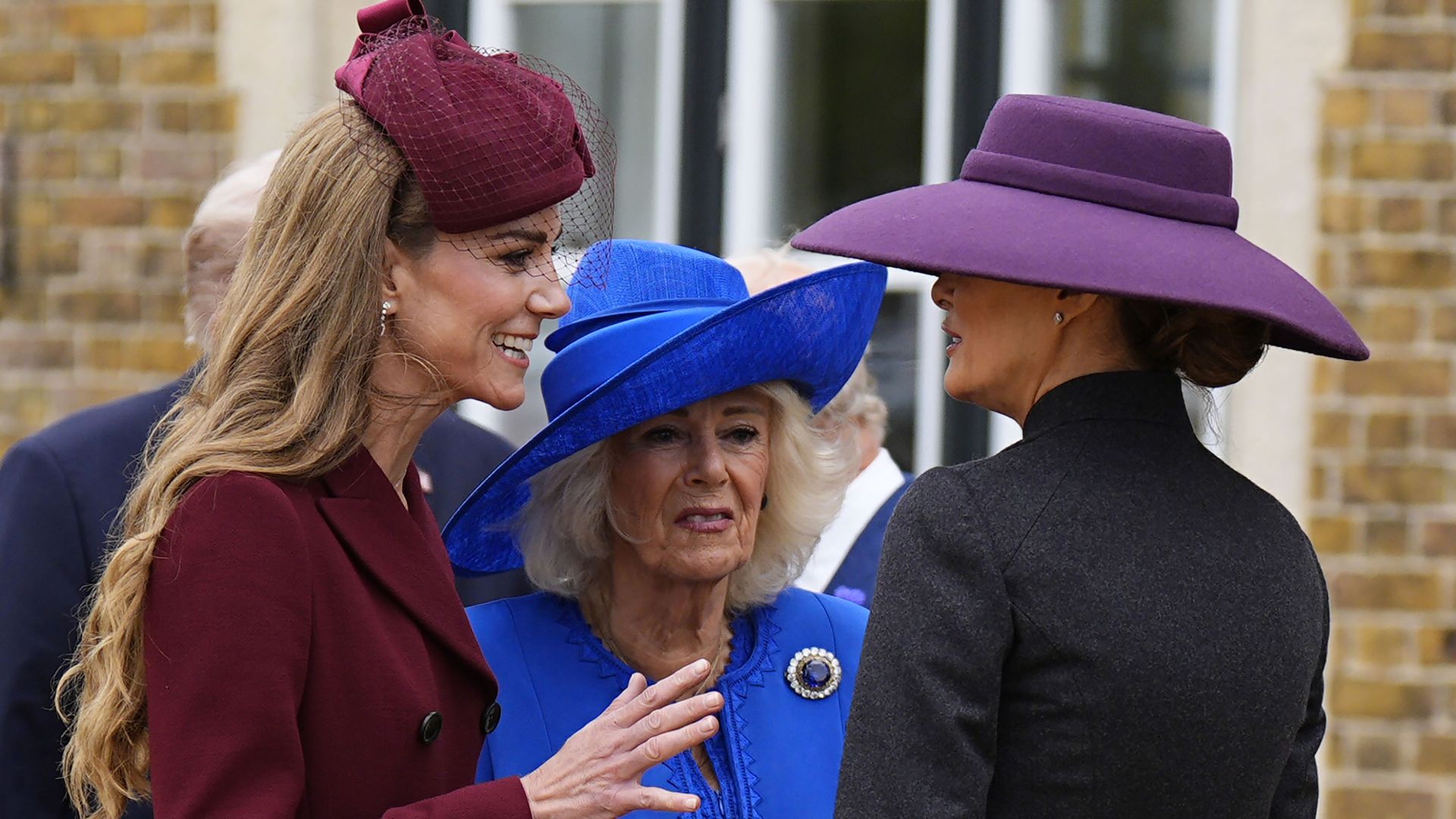 The Princess of Wales and Melania Trump talking after their arrival at Windsor