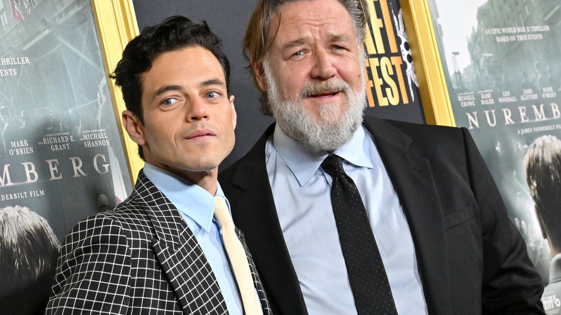 Rami Malek and Russell Crowe attend the 2025 AFI FEST - "Nuremberg" Premiere at TCL Chinese Theater on October 24, 2025 in Hollywood, California