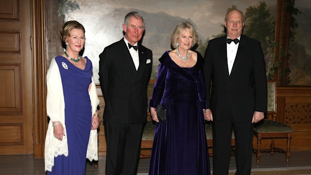 Princess Astrid standing with King Charles, Queen Camilla and King Harald