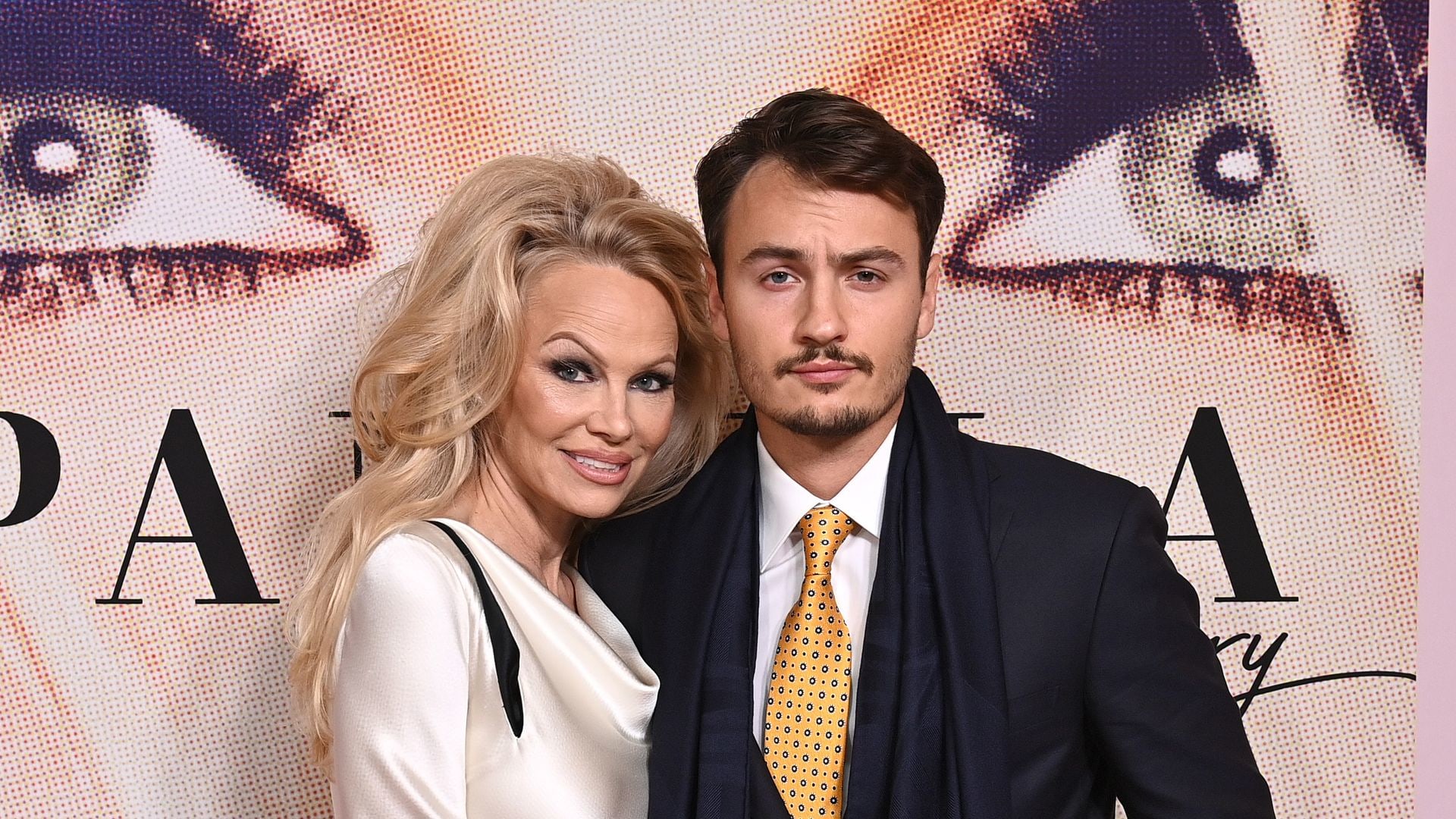 Pamela Anderson and Brandon Thomas Lee attend the "Pamela, a love story" NY Special Screening at The Paris Theatre on February 01, 2023 in New York City