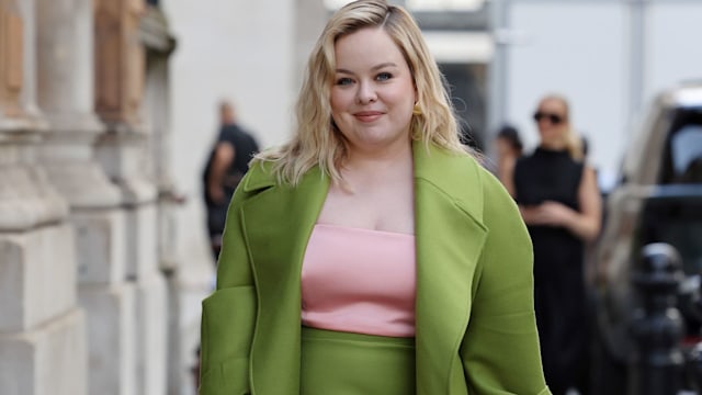 Nicola Coughlan attends Emilia Wickstead at Royal Academy of Arts during London Fashion Week September 2023 in a green outfit