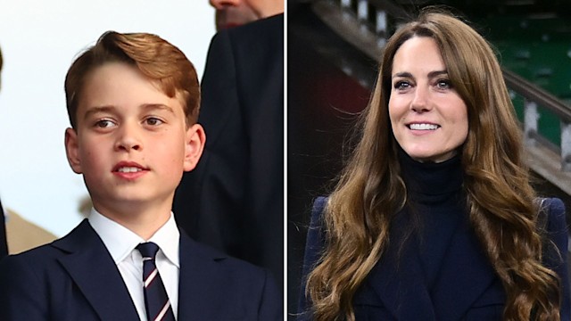 a boy standing and a woman smiling 