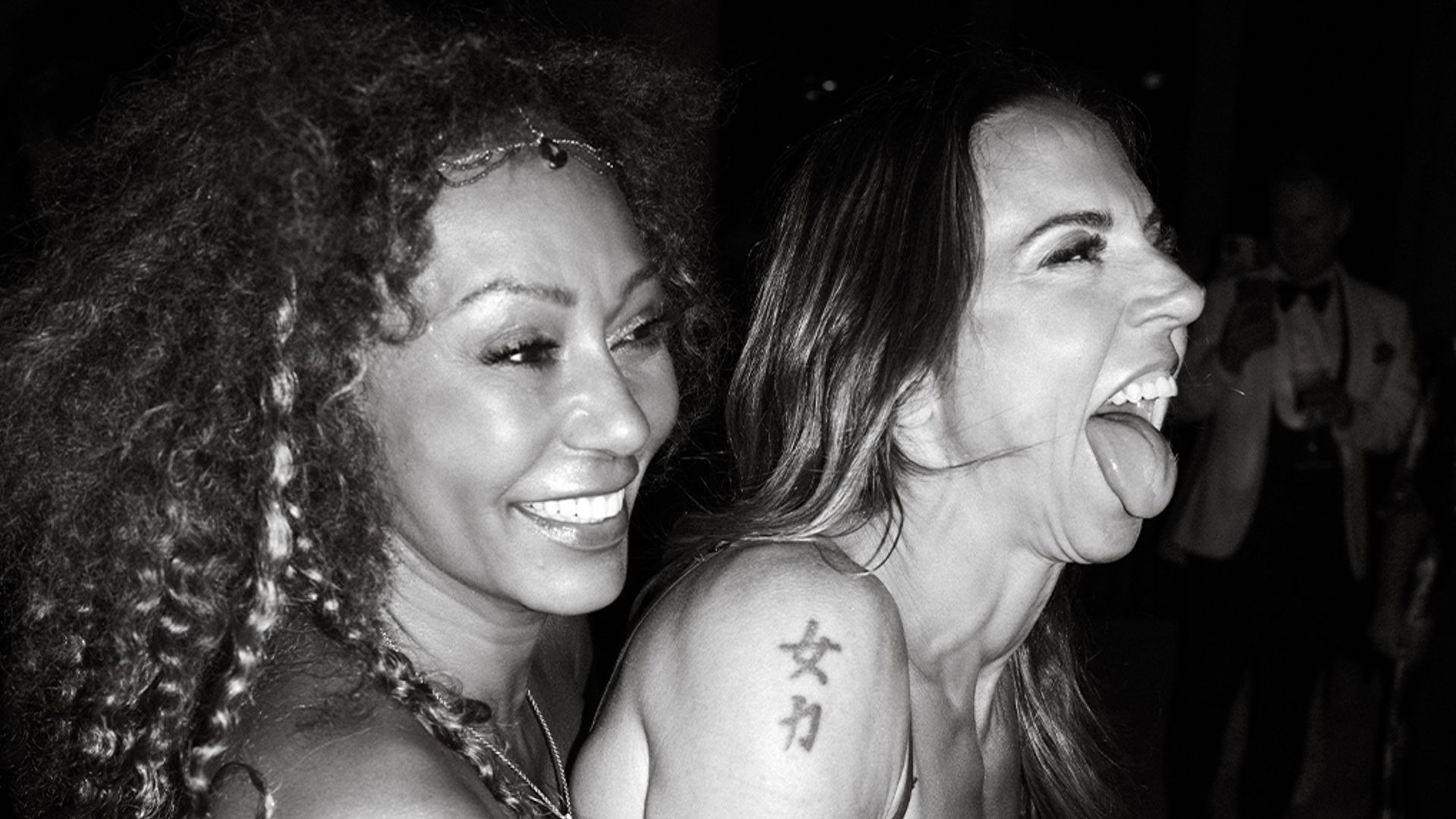 Mel B and Mel C hugging at Morocco wedding