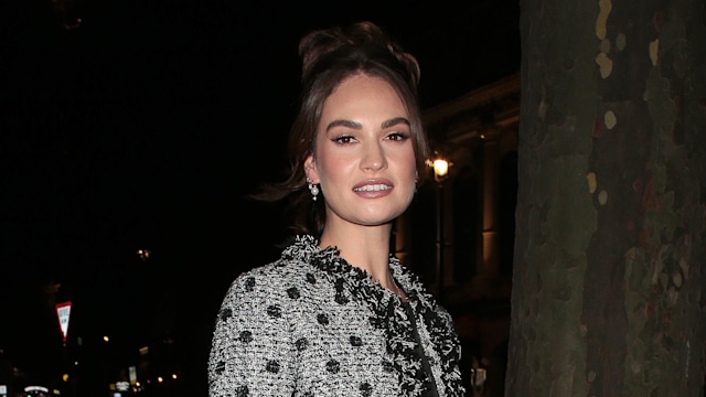 Lily James wearing a polka dot co-ord 