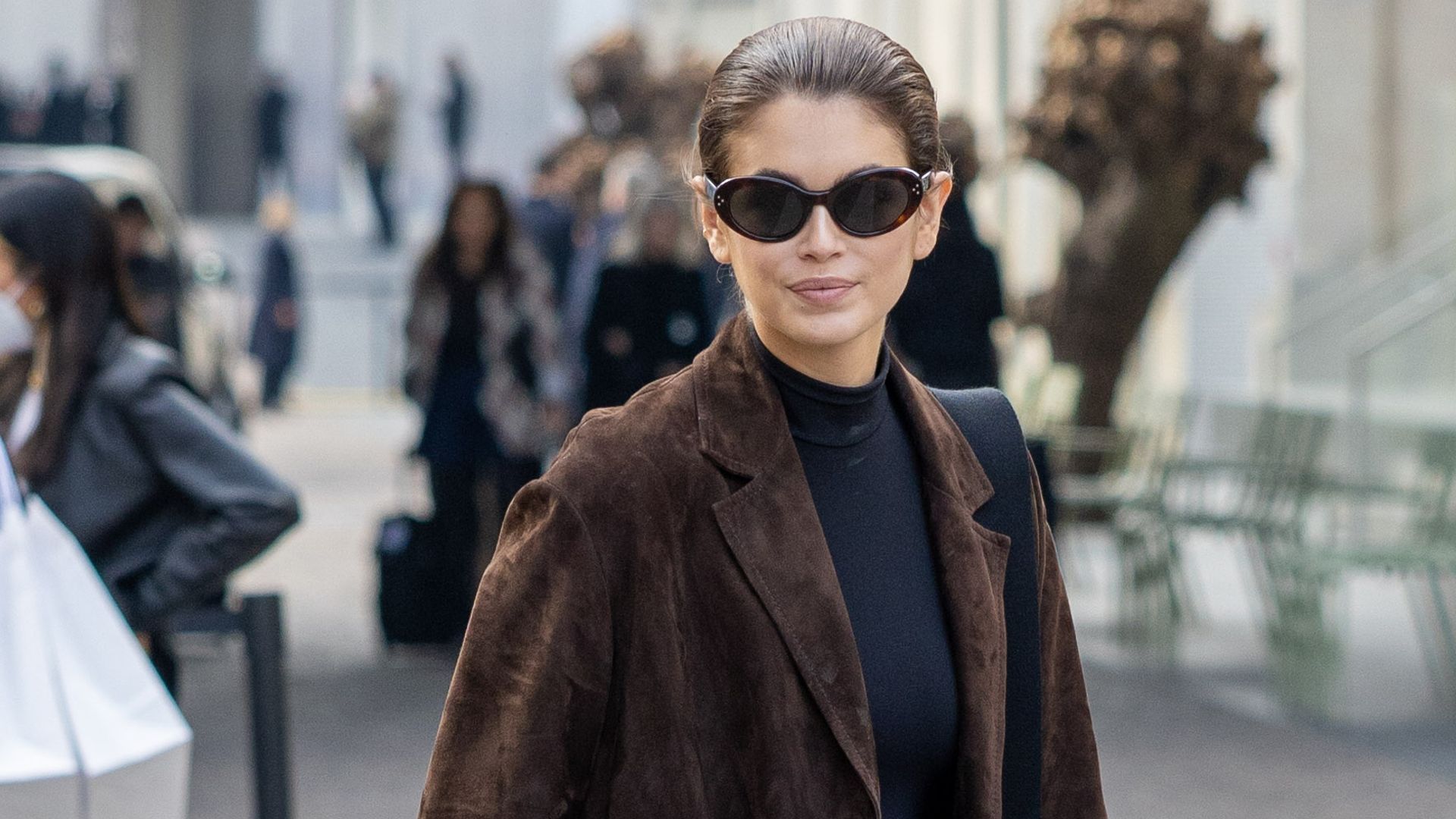 Kaia Gerber is seen during Milan Fashion Week Fall/Winter 2022/2023