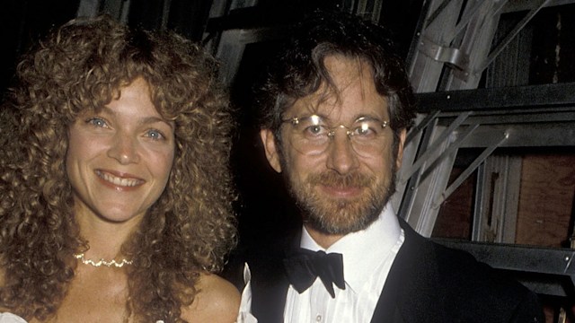 steven spielberg in tux and amy irving in big white wedding looking dress