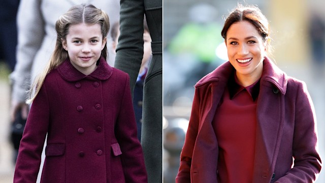 Princess Charlotte and Meghan Markle twin in matching burgundy coats