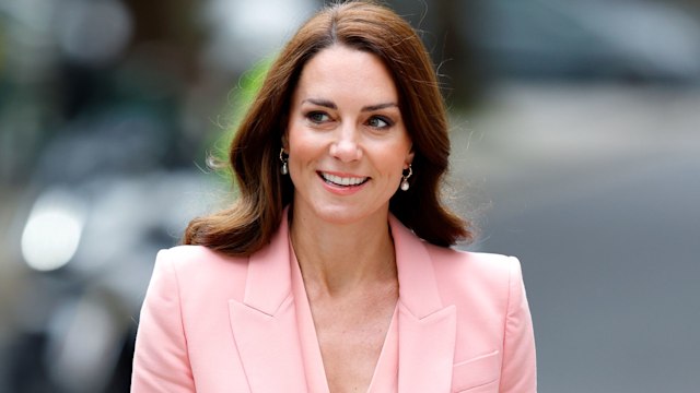 Kate Middleton wearing pink trouser suit
